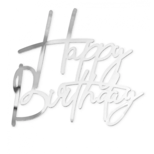 Zápich Happy Birthday stříbrný 12,5x12cm - Party Pal