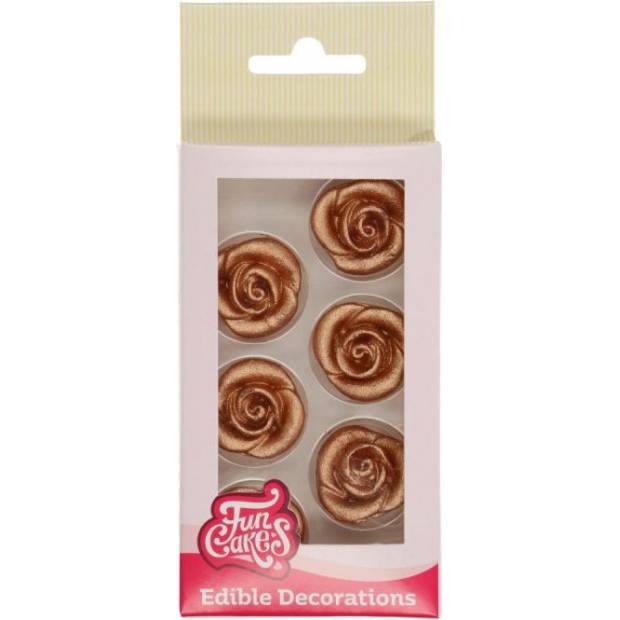 Marcipánová dekorace bronzově zlaté růže 6ks 2,5cm - FunCakes