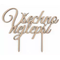 Dřevěný zápich Všechno nejlepší 15cm - I LOVE CAKES