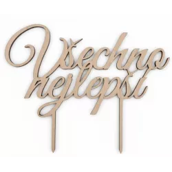 Dřevěný zápich Všechno nejlepší 20cm - I LOVE CAKES