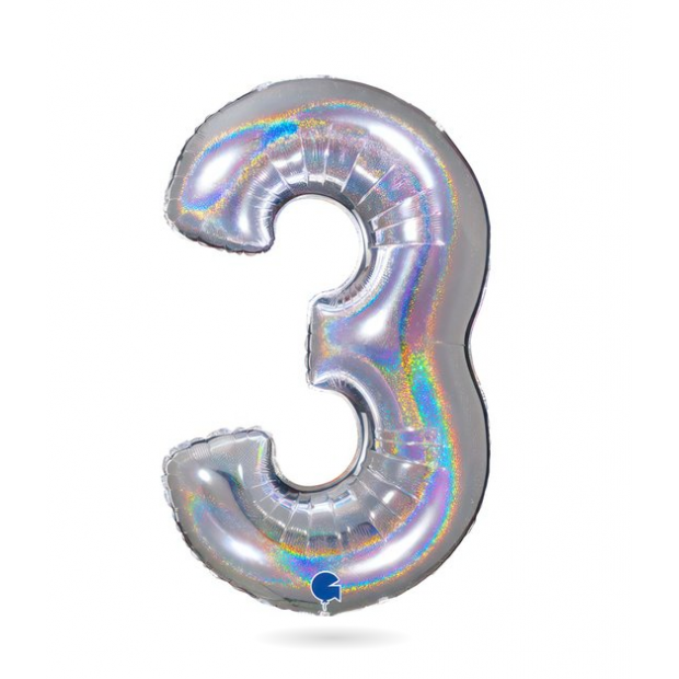 Nafukovací balónek číslo 3 hologram102 cm - Grabo