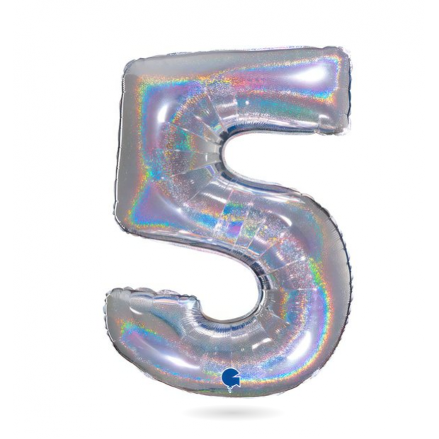 Nafukovací balónek číslo 5 hologram102 cm - Grabo