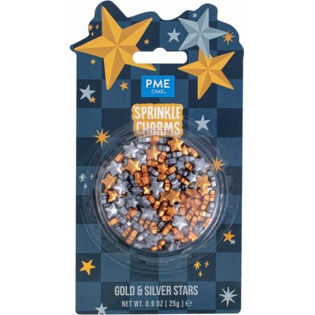 Cukrové zdobení zlaté a stříbrné hvězdičky 25g - PME