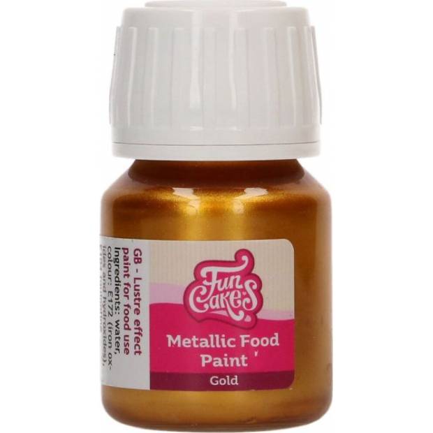 Metalická barva zlatá 30ml - FunCakes