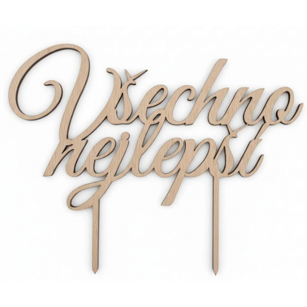Dřevěný zápich Všechno nejlepší 20cm - I LOVE CAKES