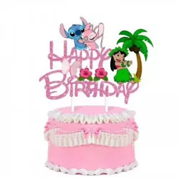 Zápich na dort Stitch růžový 5ks - Cakesicq