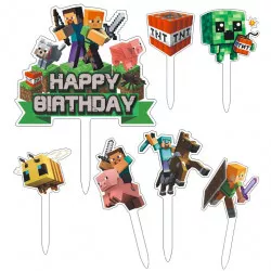 Zápich na dort Happy Birthday Minecraft 7ks - Cakesicq