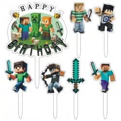 Zápich na dort Happy Birthday Minecraft 7ks - Cakesicq