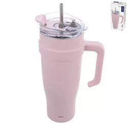 Hrnek TERMO pohár nerez/UH+brčko 1,2 l růžová - Orion
