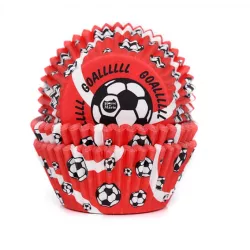 Červené košíčky fotbal na cupcake 50ks 50x33mm - House of Marie