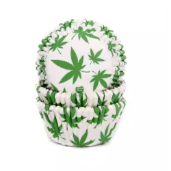 Bílé košíčky Marihuana na cupcake 50ks 50x33mm - House of Marie