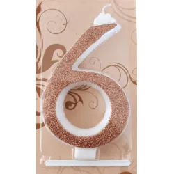 Svíčka velká Rose gold číslo 6 - Gyertyakovacs