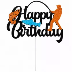 Zápich na dort Happy Birthday rybář 5ks - Cakesicq