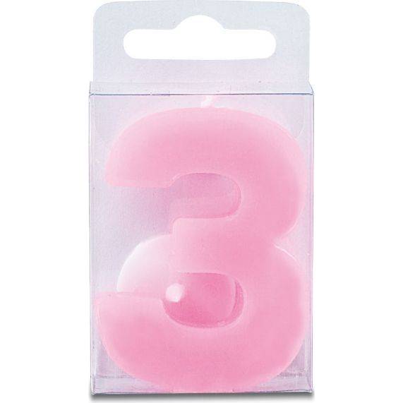 Svíčka ve tvaru číslice 3 - mini, růžová - Stadter