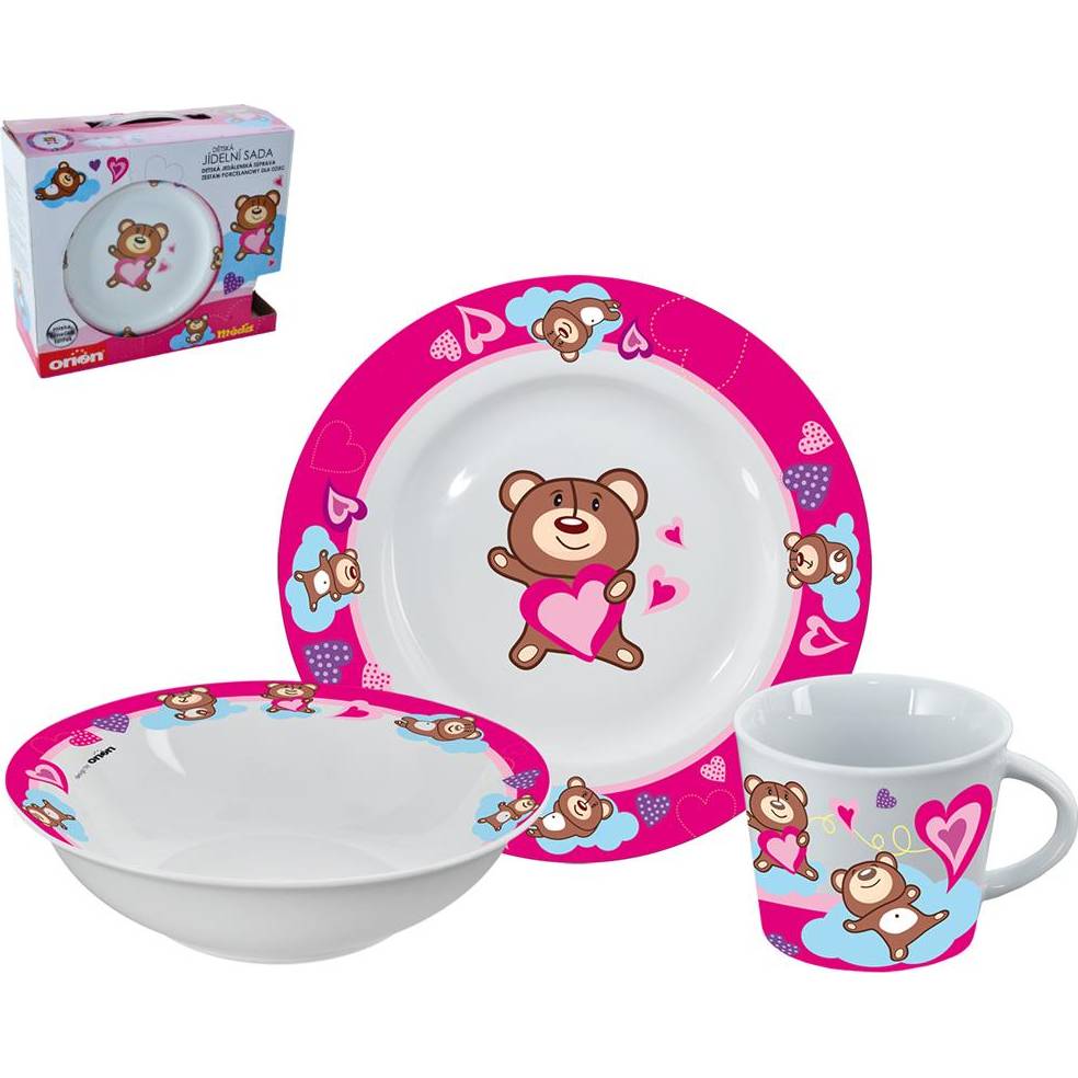 Jídelní sada pro děti Medvídek 3ks růžová - Orion