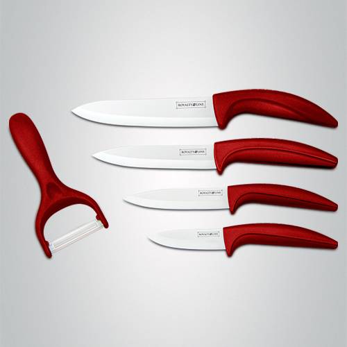 Sada keramických nožů RL-C4purple + škrabka v purpurové barvě - RoyaltyLine