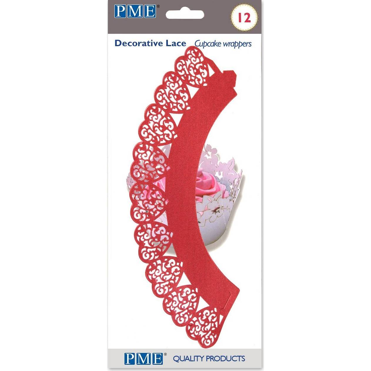 Ozdobný límec na košíčky srdce červená 12ks - PME