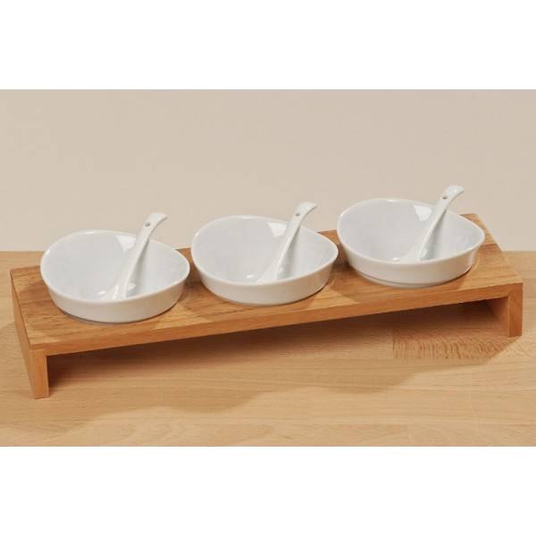 Porcelánové misky s dřevěným podstavcem 33cm - IntArt