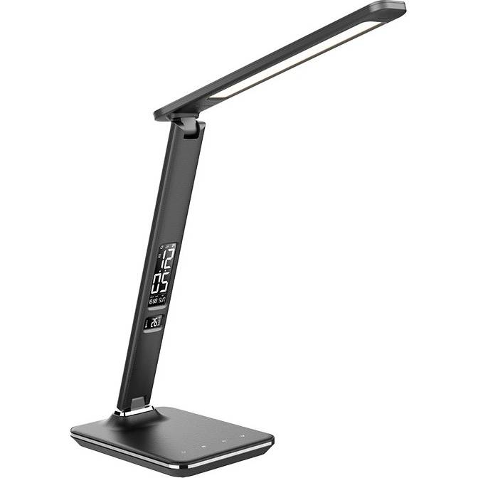 LED stolní lampička s displejem, 9W, volba teploty světla, kůže, černá WO45-B Solight