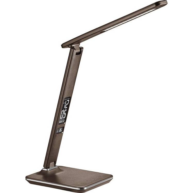 LED stolní lampička s displayem, 9W, volba teploty světla, kůže, hnědá WO45-H Solight