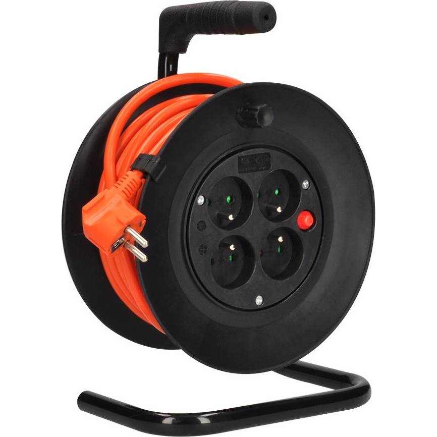 prodlužovací přívod na bubnu, 4 zásuvky, oranžový kabel, 15m PB23O Solight