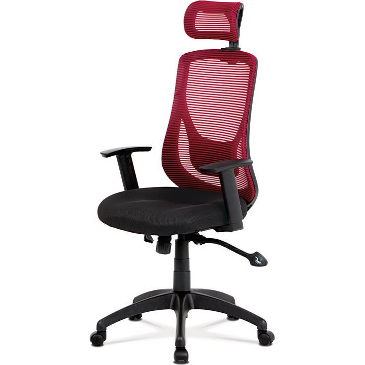 Kancelářská židle, synchronní mech., černá + červená MESH, plast. kříž KA-A186 RED Art