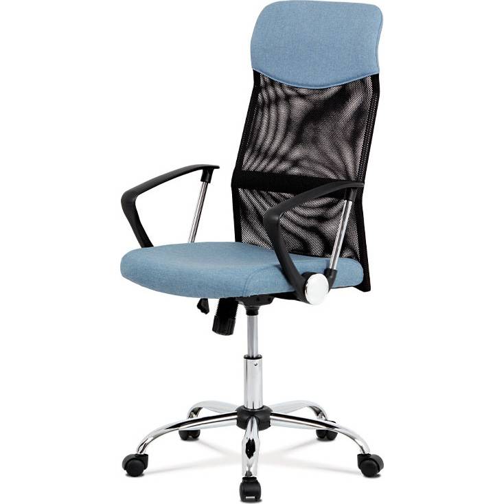 Kancelářská židle, houpací mech., modrá látka + černá MESH, kovový kříž KA-E301 BLUE Art