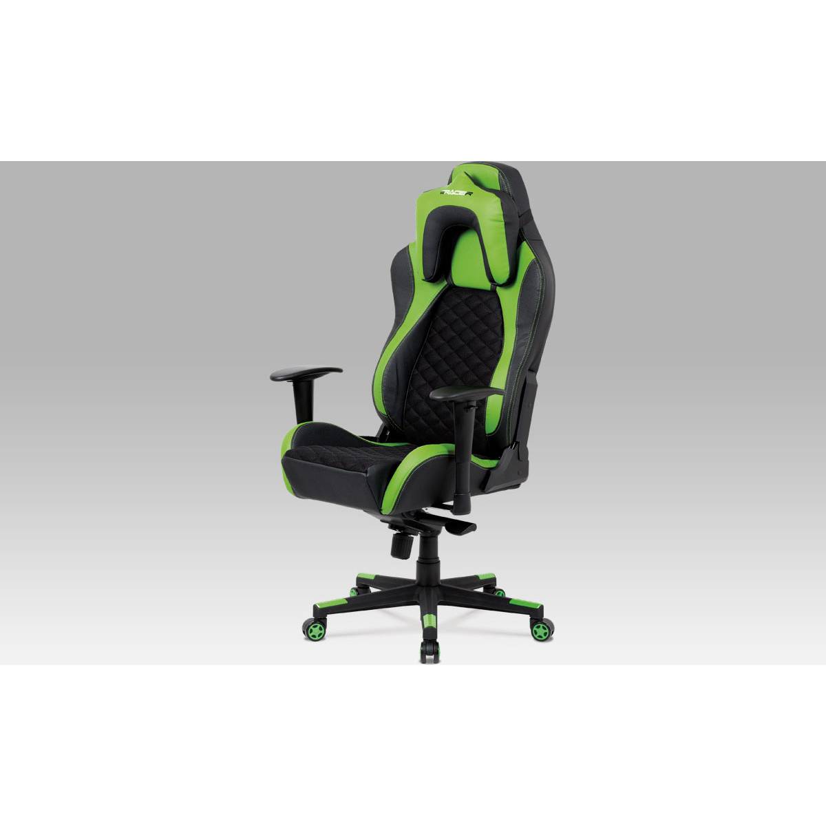 Kancelářská židle, synchronní mech., černá MESH + koženka zelená / černá, plast. kříž KA-F04 GRN Art