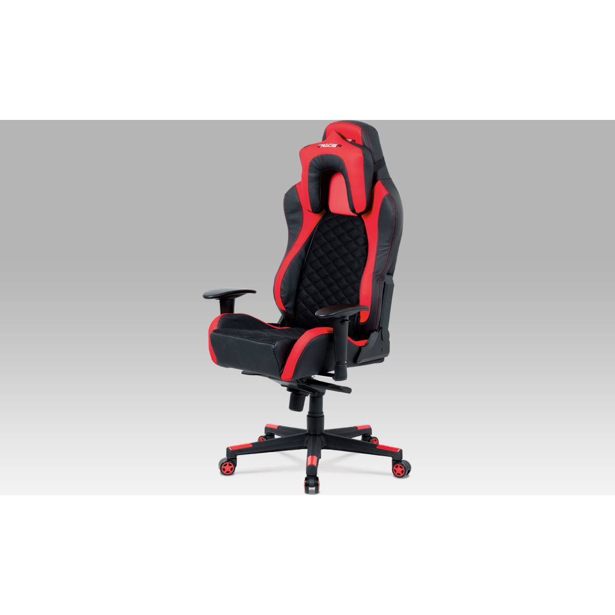 Kancelářská židle, synchronní mech., černá MESH + koženka červená / černá, plast. kříž KA-F04 RED Art