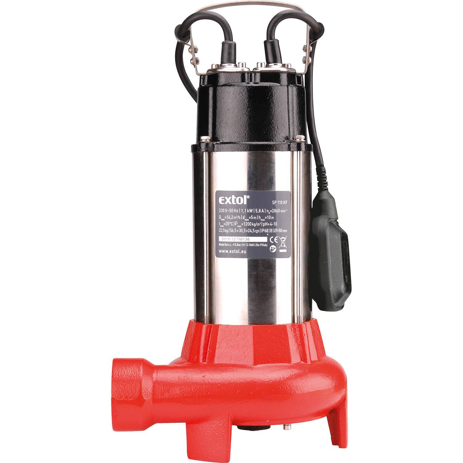 čerpadlo ponorné kalové s řezacím nožem, 1100W, 16200l/hod=270l/min 8895005 EXTOL PREMIUM