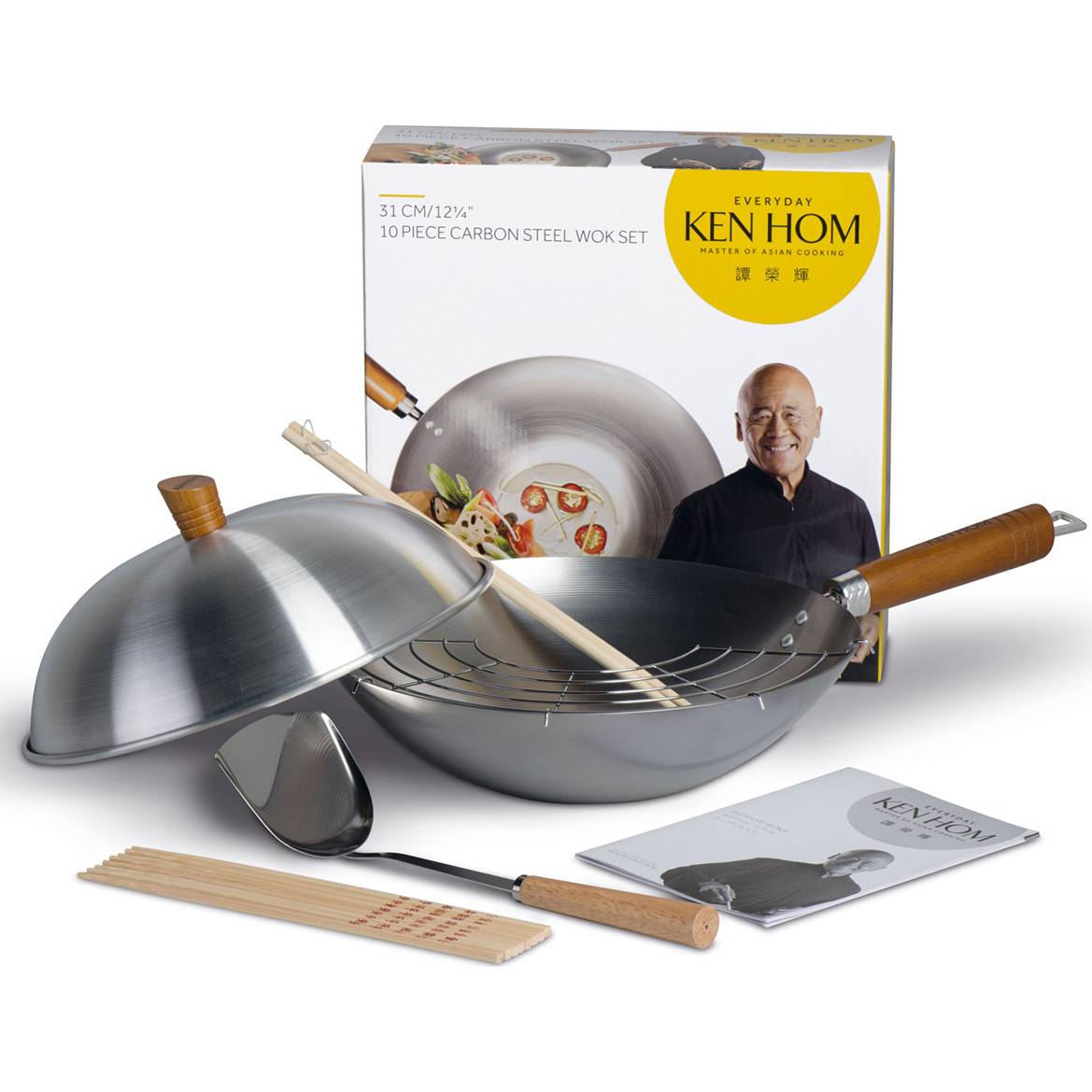 Ken Hom wok pánev z uhlíkové oceli, 31cm, 10ti dílná sada,řada Everyday KH131103 DKB Household UK Limited