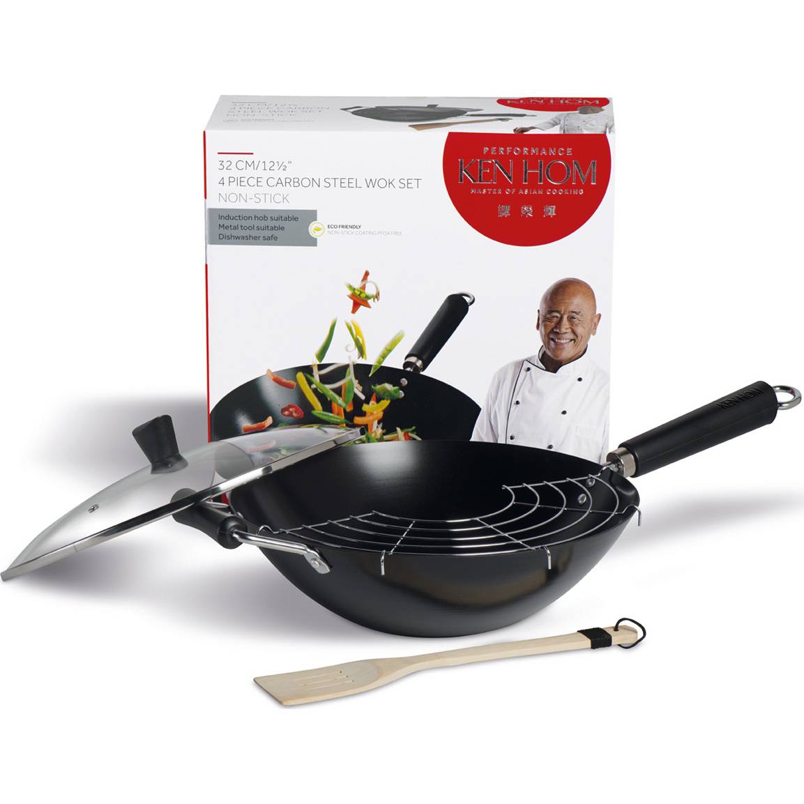 Ken Hom sada wok pánev z uhlíkové oceli, 4-dílná sada, 32 cm, řada Performance KH232041 DKB Household UK Limited