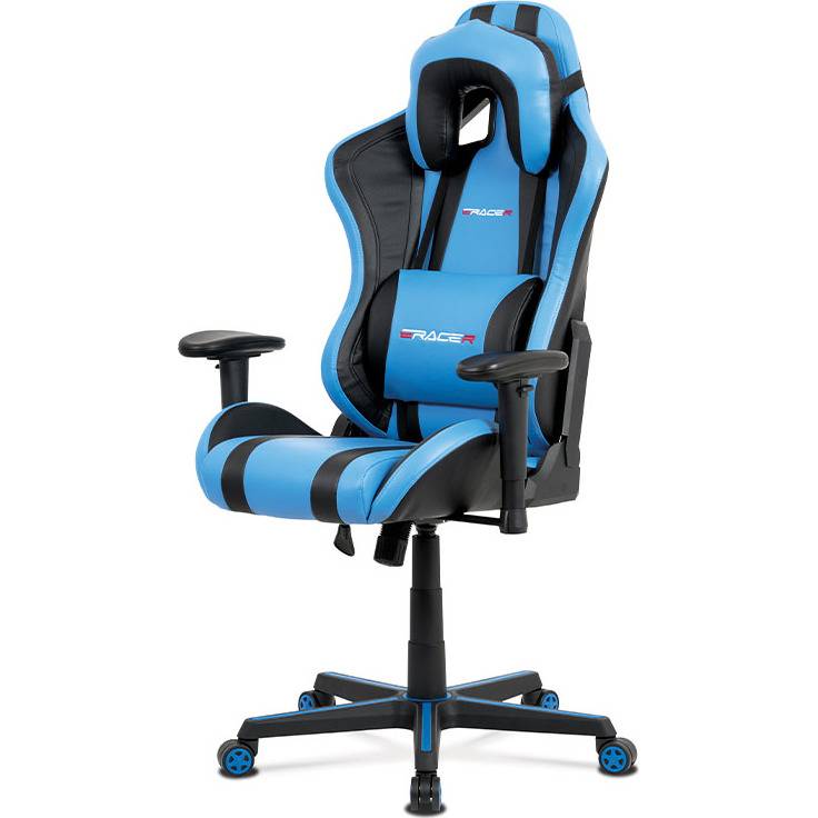 Kancelářská židle, modrá+černá ekokůže, houpací mech., plastový kříž KA-V609 BLUE Art