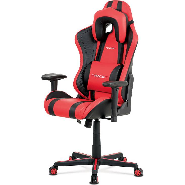 Kancelářská židle, červená+černá ekokůže, houpací mech., plastový kříž KA-V609 RED Art