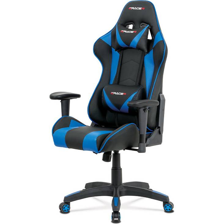 Kancelářská židle, modrá+černá ekokůže, houpací mech., plastový kříž KA-F03 BLUE Art