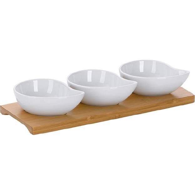 Servírovací misky PHILIPA 4ks, porcelán/bambus, 26x10x4,5cm - Kela