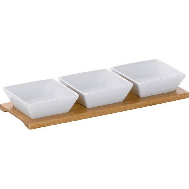 Servírovací misky PHILIPA 4ks, porcelán/bambus, 26x10x4,5cm - Kela