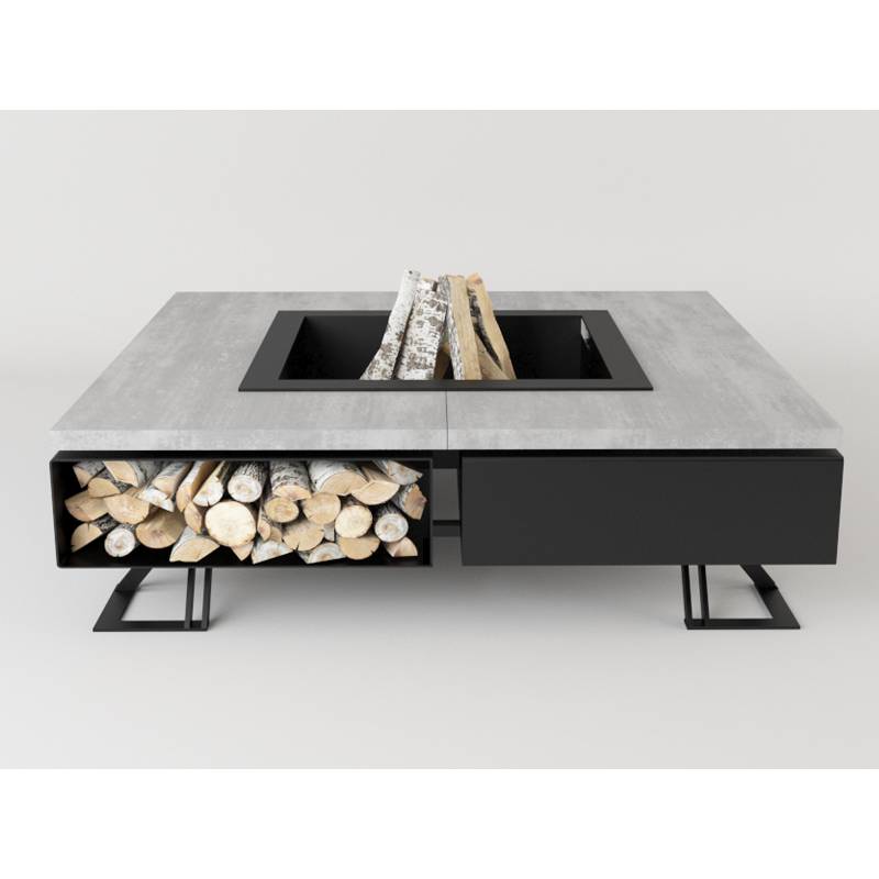 Luxusní přenosné ohniště HETTA SQUARE 140 - Black Steel / Concrete - Hetta Supply