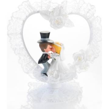 Svatební figurka na dort 1ks porcelánová polibek se srdcem - Gunthart