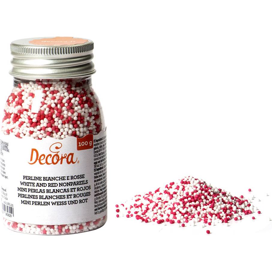 Fotografie Cukrové zdobení mini perličky 1,5mm bílo červené 100g - Decora