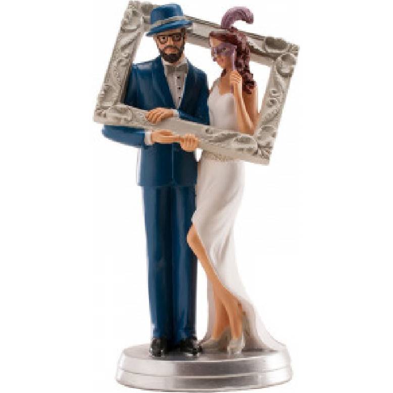 Svatební figurka na dort 18cm v rámu obrazu - Dekora