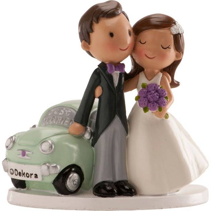Fotografie Svatební figurka na dort novomanželé s autem 12cm - Dekora