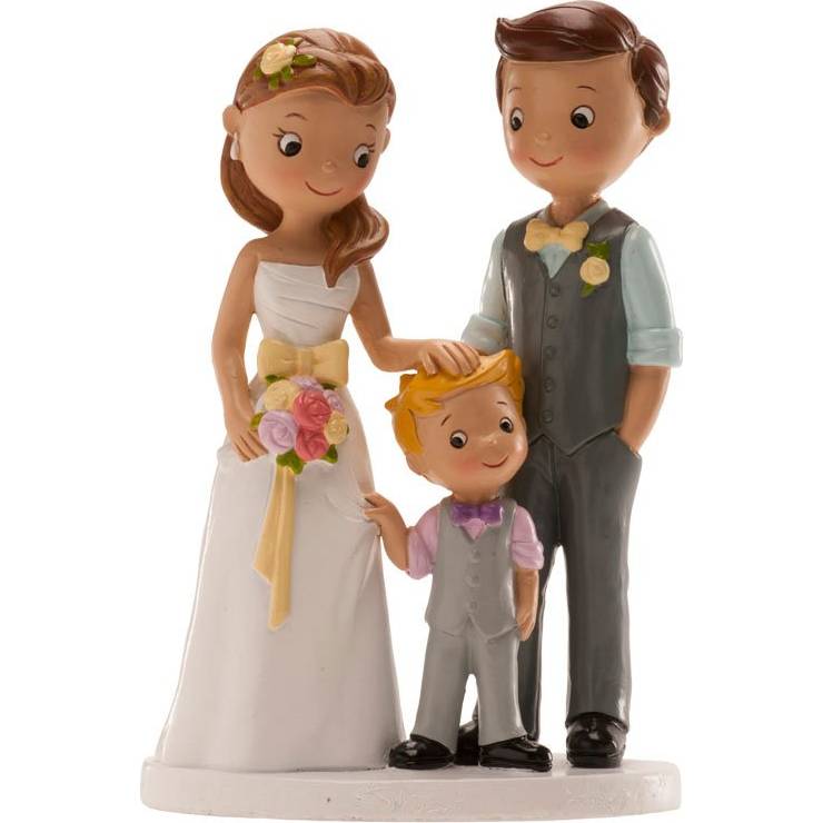 Svatební figurka na dort 16cm manželé s chlapečkem - Dekora