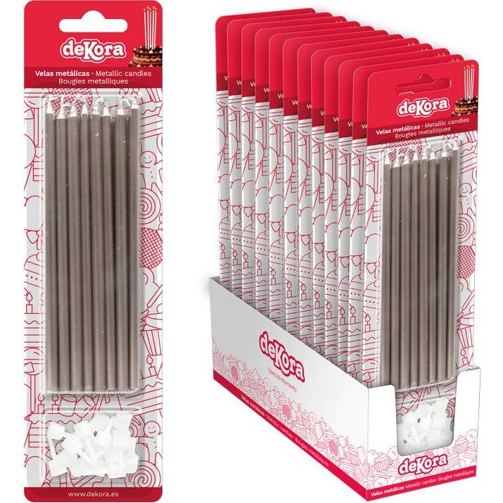 Fotografie Stříbrné dortové svíčky se zápichem 13cm 16ks - Dekora
