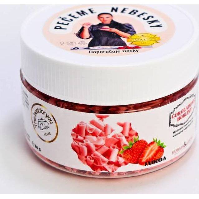 Fotografie Čokoládové hobliny jahodové (80 g) 1584 dortis