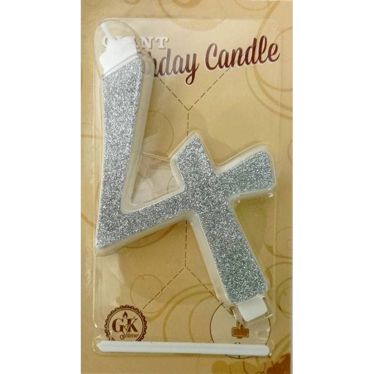 Svíčka velká stříbrná číslo 4 Obrázek