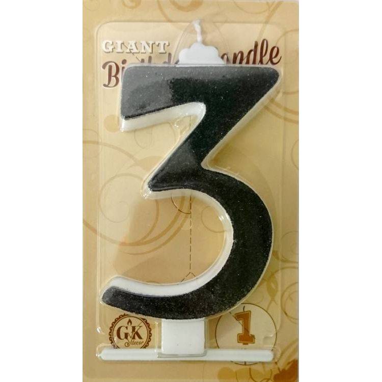 Svíčka velká černá číslo 3 Obrázek