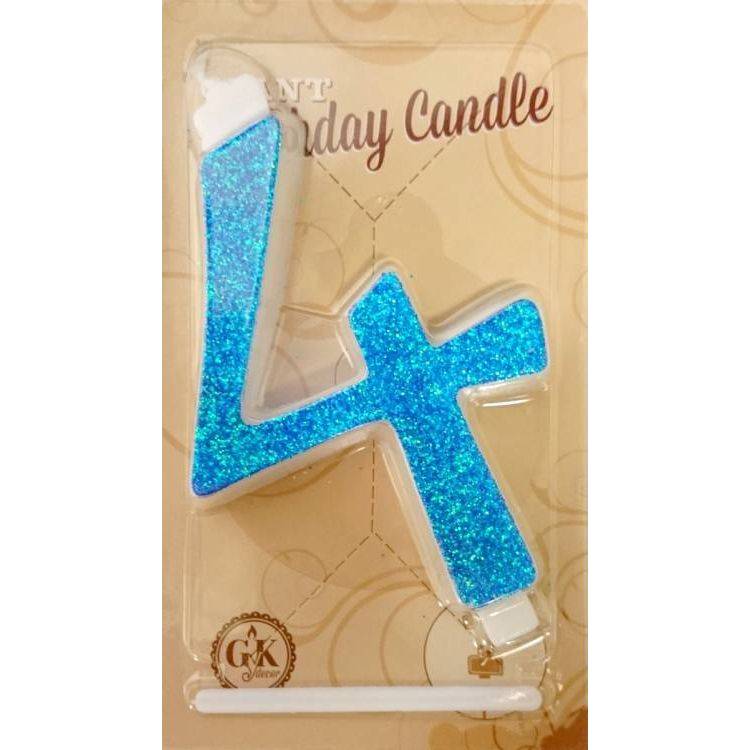 Svíčka velká modrá číslo 4 Obrázek