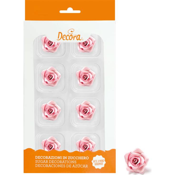 Cukrové růže růžové 8ks malé - Decora