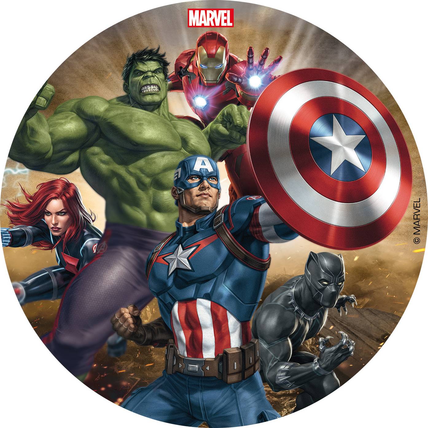 Fotografie Jedlý obrázek na dort 16cm Avengers - Dekora
